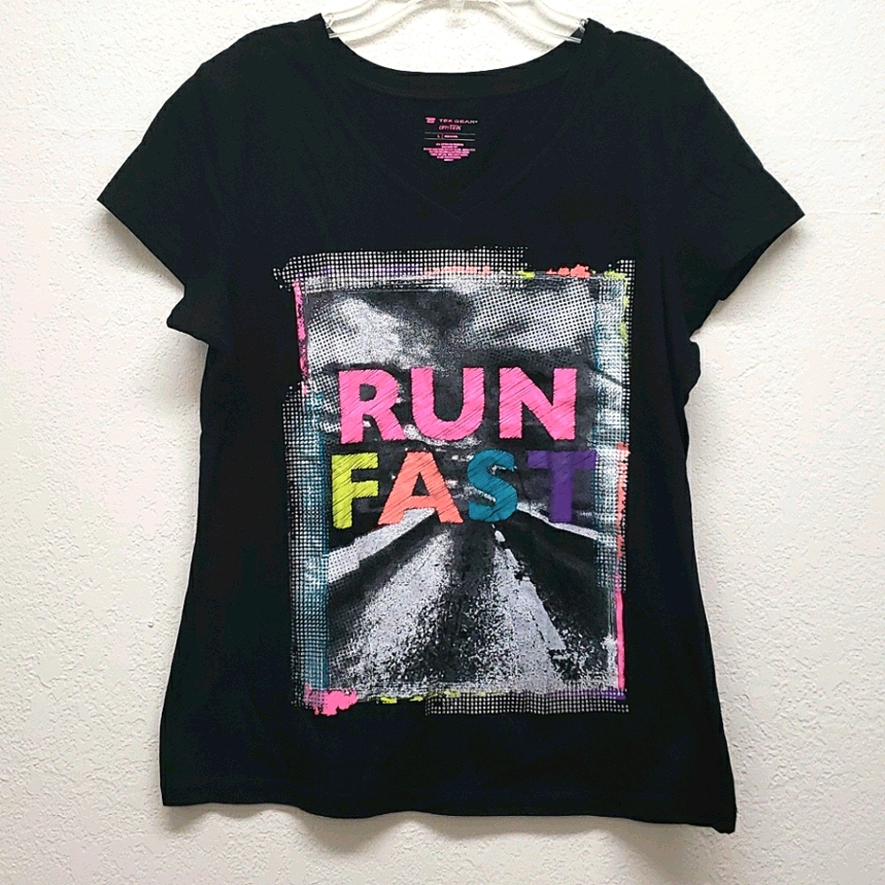 Black short sleeve v neck athletic tshirt Large